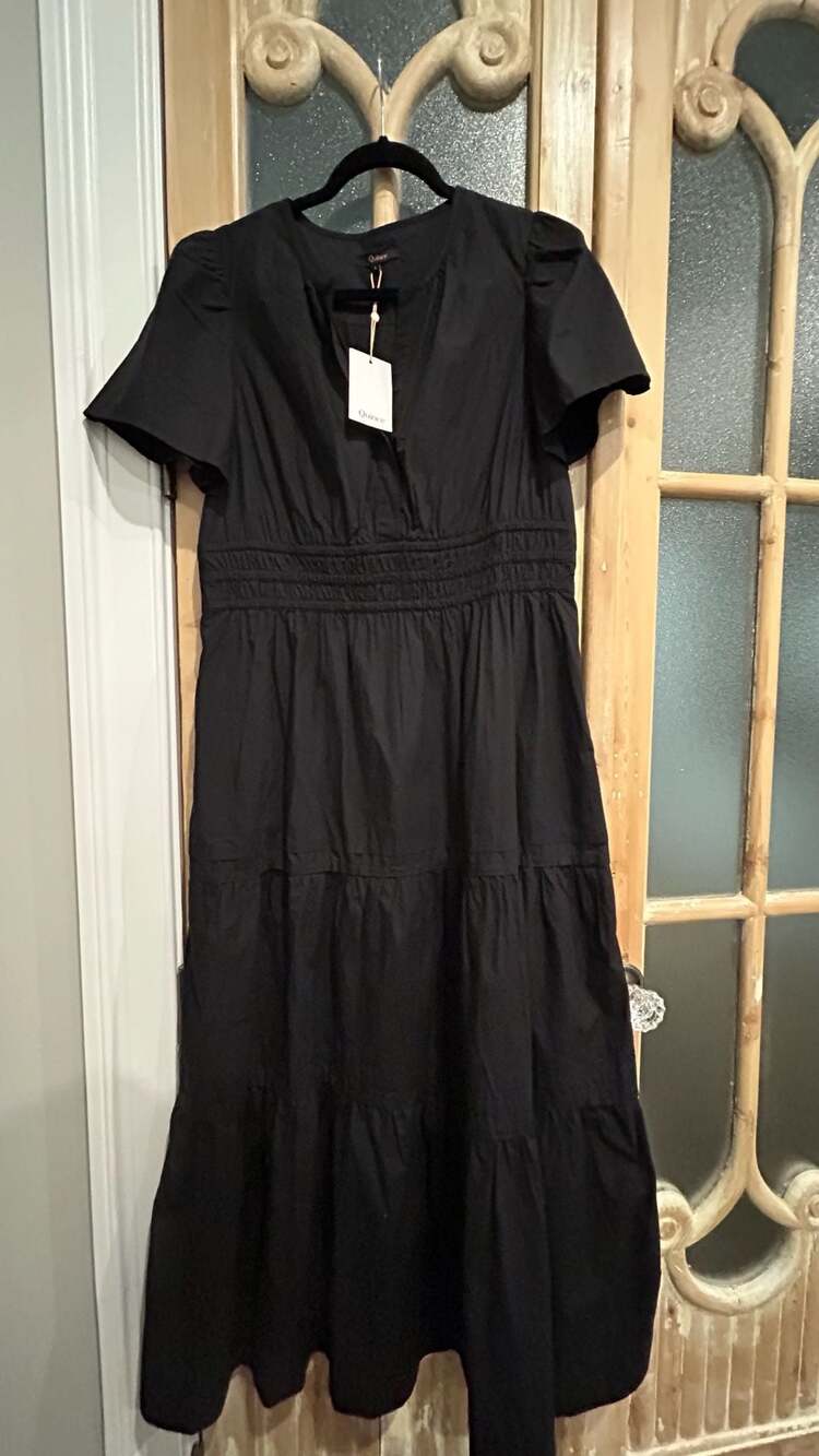 Quince Cotton Poplin Tiered Maxi Dress Black